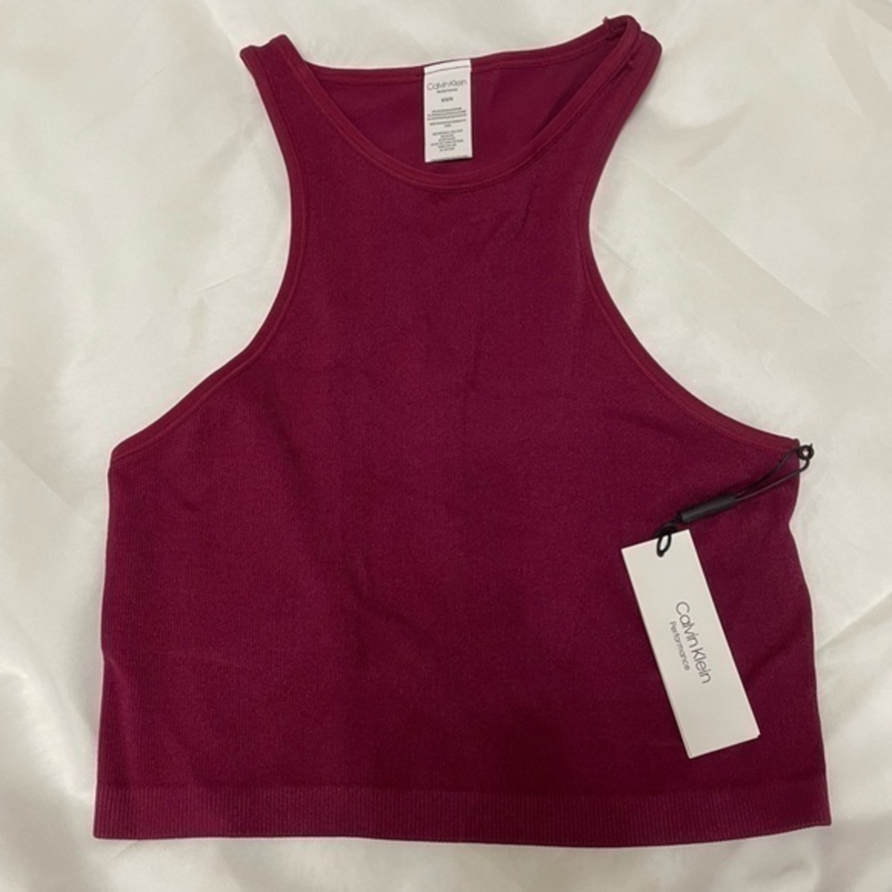 NWT Calvin Klein Burgundy Finely Ribbed T-Back Moisture Wicking Sports Bra, M